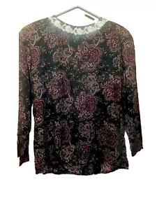 Blusa De Colección Scott McClintock Floral Oscuro Cachemira Encaje Cuello Redondo Pradera, Grande - Imagen 1 de 5