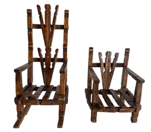 Set of 2 -Vintage Folk Art Mini Doll Rocking Chairs from Clothespins -8.5" & 5” - Picture 1 of 12