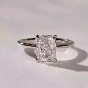 3 Ct Elongated Cushion Cut IGI Certified Lab Grown Diamond Ring 14kt White Gold - Picture 1 of 8