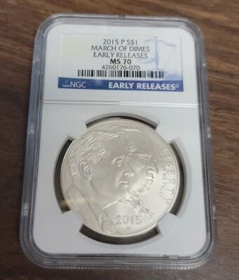 2015 P March of Dimes 75th Anniversary Comm. Unc. Silver Dollar - NGC MS70 ER - Image 1 of 4