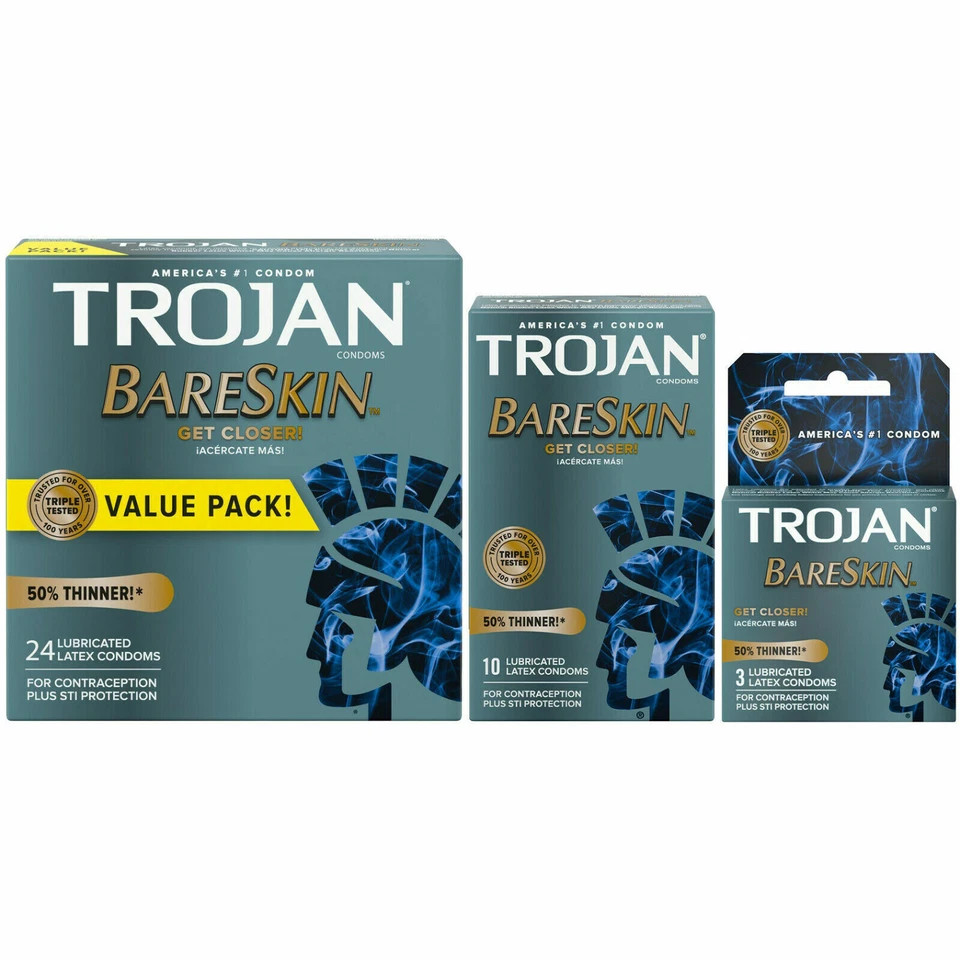 Condones de látex lubricados más delgados Trojan Bareskin - Selecciona el tamaño del paquete Foto 1 de 1