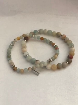 Juego de 2 pulseras elásticas con cuentas Origami Owl plata y amazonita Hope & Harmony Foto 1 de 2