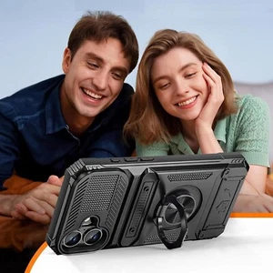 For iPhone 16 Plus Case with Card Holder Ring Kickstand Shockproof Wallet Case - Zdjęcie 1 z 7