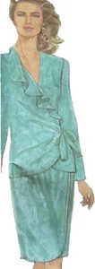 1980s Ruffled Ruched Wrap Jacket Suit Skirt Simplicity 7008 Sewing Pattern - Picture 1 of 3