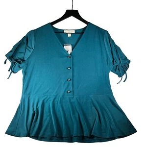 Michael Kors Womens Top BlouseGreen Short Sleeve Shirt Size 1X - Picture 1 of 10