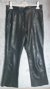 Harvey Logan Black Genuine Leather Trousers UK 14 W32 L33 Flare Soft Leather  - Picture 1 of 8