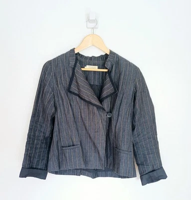 Toast Jacket Size 8 Ladies Blue Grey Linen Pinstriped Lagenlook Wrap Blazer - Image 1 of 4
