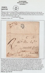 1746 PORTSMOUTH PMK & BISHOPMARK LETTER JOHN WHITE TO WILLIAM ELLIS ARUNDEL SX - Picture 1 of 3