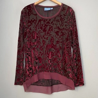 Simply Vera Wang Размер Средний Темный Вычурный Бордовый Прозрачный Выгорание Бархат Whimsigoth - Изображение 1 из 4