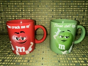 M & M Coffee Mugs Set of 2 Red/Green "You Crack Me Up"/"Please Don't Beg" - 2016 - Picture 1 of 7