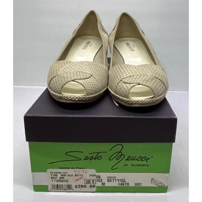 Zapatos Sesto Meucci Mujer Peep Toe 10 Peep Toe Cuña Cuero Perforado Crema Foto 1 de 4