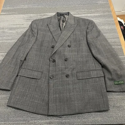 Lauren Ralph Lauren Blazer Mens 42S Gray Double Breasted Glen Plaid Peak Lapel - Image 1 of 4