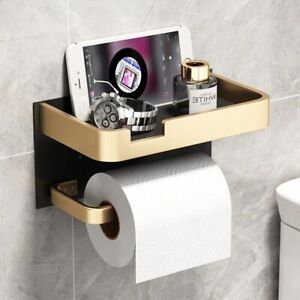 Toilet Paper Holder With Phone Holder Black And Gold Bathroom Paper Roll Rack