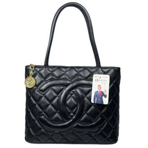 Chanel CC Caviar Black Gold Leather Medallion Tote Handbag Shoulder Purse Bag - Picture 1 of 16