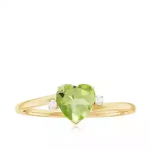 Heart Cut Simulated Peridot & Moissanite Pure 10K Yellow Gold Ring For Women - Picture 1 of 5