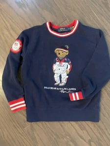 POLO RALPH LAUREN Boys Team USA Polo Bear Sweatshirt Blue Size Small 8 - Picture 1 of 4
