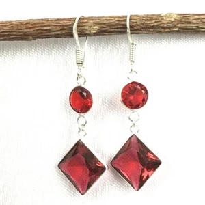 925 Sterling Silver Handmade Ruby Stone Bezel Lovely Earrings Fest Gift Women - Picture 1 of 3