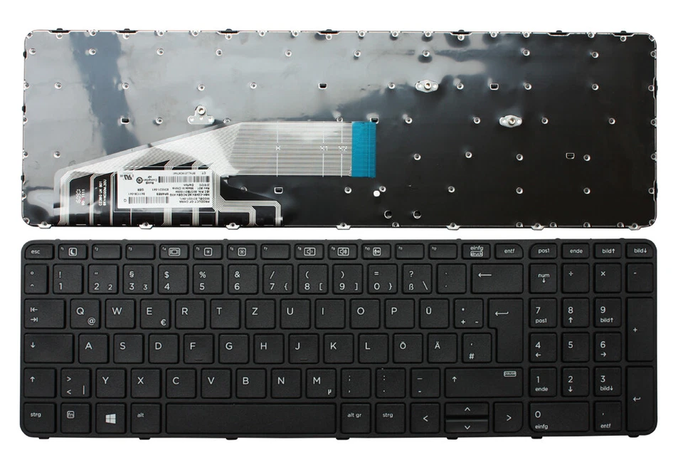 HP ProBook 450 G3 Black Frame Black German Layout Replacement Laptop Keyboard - Image 1 of 1