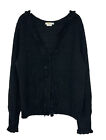 Boden Black Wool Blend Ruffle V Neck Button Cardigan Sweater Size 16/18