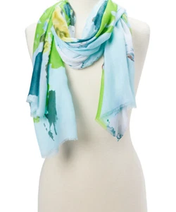 Women Ladies Abstract Scarf Green Stole Shawl Viscose Head Wrap Long Neck Wrap - Picture 1 of 9