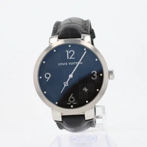 Louis Vuitton Tambour Damier 39mm Black Dial Leather Strap Men's Wristwatch - Picture 1 of 6