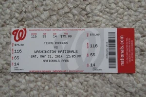 NATIONALS VS RANGERS 5/31/2014 FULL TICKET ~ RENDON/LOBATON/LaROCHE/HAIRSTON HRs - Picture 1 of 1