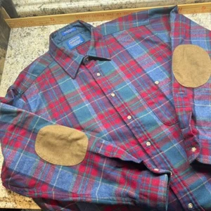 Camisa a Cuadros Pendleton Vintage 100% Lana Virgen XLarge Parche en el Codo Hecha en EE. UU. - Imagen 1 de 7