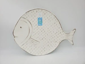 Sigrid Olsen Melamine Nautical Fish Outdoor Tan White Platter Tray Plate - Picture 1 of 15