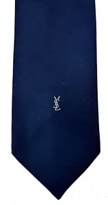 YSL Yves Saint Laurent Neck Tie Monogram Logo Navy Blue One Size - Picture 1 of 5