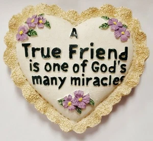HAND PAINTED A FRIEND IS GOD'S MANY MIRACLES HEART FLOWER ORNAMENT MAGNET N578 - Picture 1 of 2