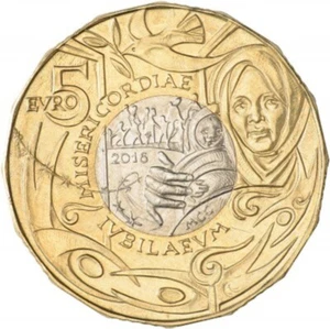 SAN MARINO FIVE EURO BIMETAL COINS 2016 IN COINCARD MINT UNC RARE - Picture 1 of 2