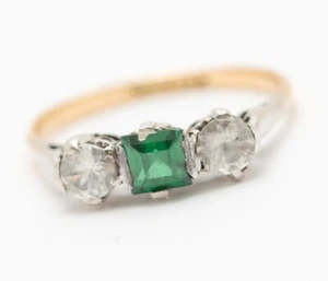 Vintage 9ct Gold & Silver Trilogy Ring With Green & Clear Lab-Created Spinels - Picture 1 of 12