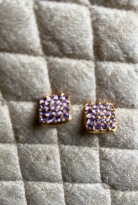 Pendientes cuadrados Swarovski rosa púrpura cristal poste nuevos sin etiquetas 1/2" x 1/2" Foto 1 de 4