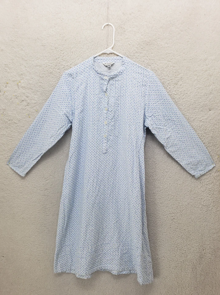 Bonsoir Women Sleep Dress Small Blue Cotton Printed Crew Neck Long Sleeve Midi - Image 1 of 4