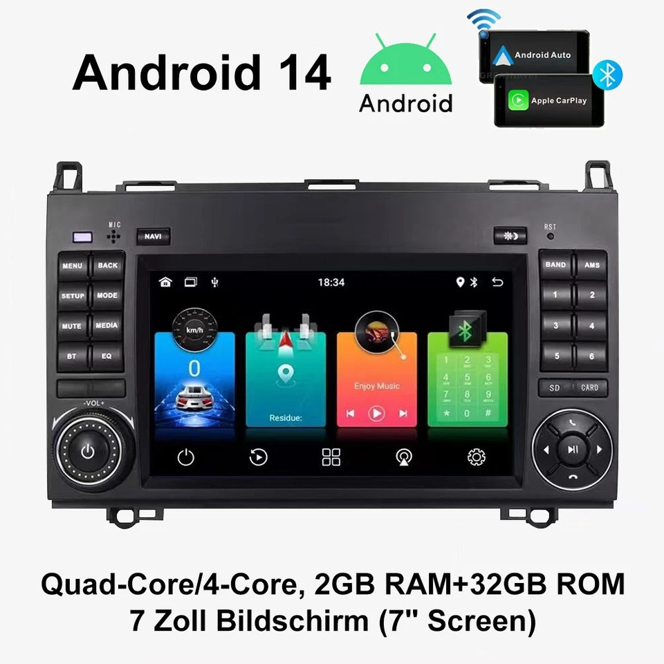 für Mercedes Benz Viano Vito 7" Autoradio CarPlay GPS Navigator +BT 4 Core 2+32G - Bild 1 von 4