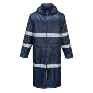 F438 Mens Waterproof Raincoat Reflective Long Rain Jacket with Hood and Pocket - Picture 1 of 1