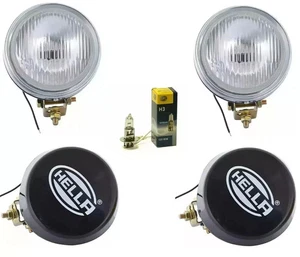 Pair Of Hella Round Fog Lamp Clear Glass With Cover & H3 12V 55 Bulb Universal - Picture 1 of 4