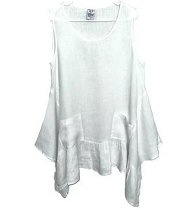 MATCH POINT Sz Small 100% Linen Sleeveless Dress A-Line White Coastal Lagenlook - Picture 1 of 5