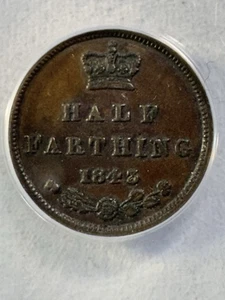 1843 Great Britain 1/2 Farthing Graded XF 40 by ANACS - Picture 1 of 8
