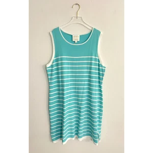 Sail to Sable XL Kleid türkis weiß ärmellos Strick Etui Baumwolle Coastal NEU - Bild 1 von 7