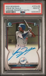 PSA 10 JOSUE DE PAULA AUTO 1er 2023 Bowman Chrome Prospects DODGERS RC GEMA COMO NUEVO - Imagen 1 de 3