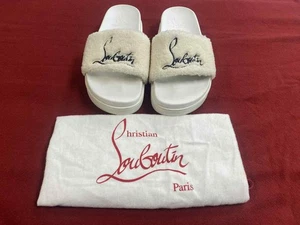 Christian Louboutin Shearling Navy Pool Slides EUC EU 38 US 7.5 PPSDM 356676 - Picture 1 of 15