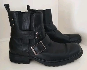 RJ Colt Maxwell Black Leather Pull On Boot w/Buckle Men’s 9.5 M Biker Rider - Picture 1 of 14