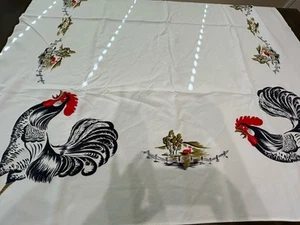 "Mantel de algodón vintage de granja de gallo crudo con huellas de manos de California de los años 50 51""x63""" - Imagen 1 de 4