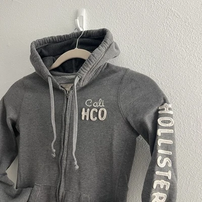 Sudadera con capucha Hollister vintage para mujer pequeña gris con botones años 90 cremallera completa Y2K Foto 1 de 4