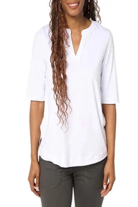 T-shirt donna Cuddl Duds Flexwear con scollo a V spacco bianca - Foto 1 di 1