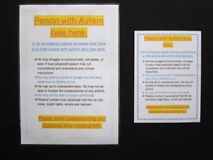 Autismus Tür Fensterschild. Lassen Sie Rettungsdienste über Ihre besondere Person Bescheid wissen - Bild 1 von 12
