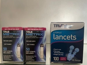 True Metrix Blood Glucose Test Strips 100 ct. EXP 09/2026 + 100 Lancets - Picture 1 of 7