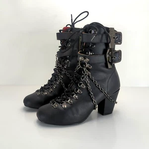 Botas al tobillo DEMONIA VIVIKA-128 negras veganas de 3" tacón punta redonda talla 8 usadas - Imagen 1 de 24