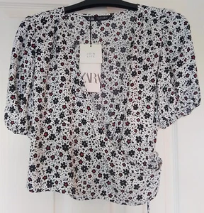 Zara Ditsy Floral Wrap Cropped Top Tie Waist Size Small Women's - New With Tags - Picture 1 of 5
